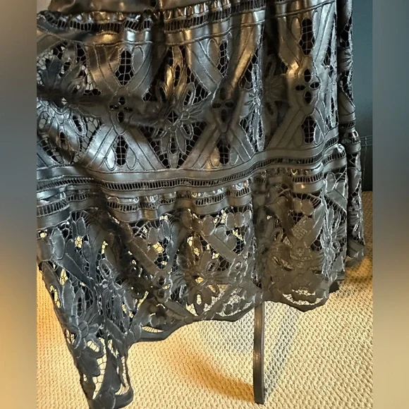 Anthropologie Somerset Black Faux Leather and Lace Maxi Dress - Picture 8 of 11